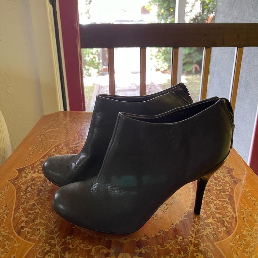 Grey leather stiletto booties
